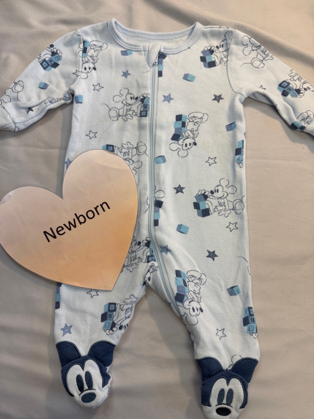 Disney Baby - Light Blue Mickey Mouse Footed Onesie Sleeper